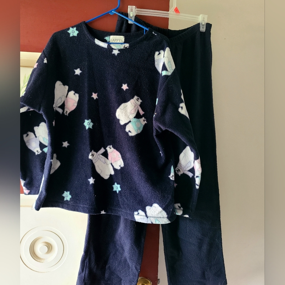 Fleece women's polar bear pajama set. Soft and cozy.